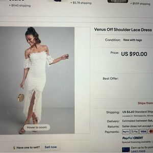 Venus off the shoulder white lace dress - size 6. Never worn, tags still on!